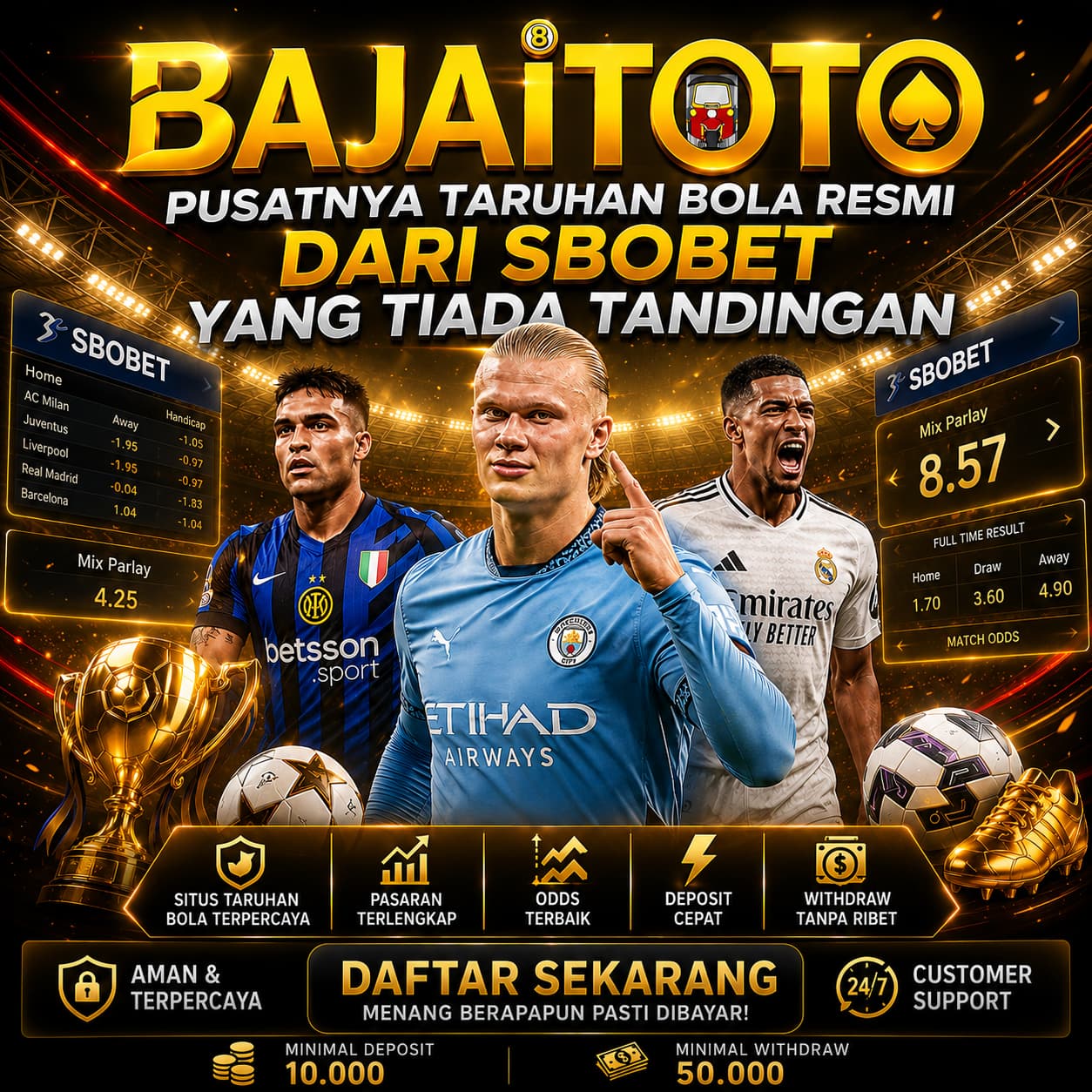 Thumbnail 1 of 3, Poster, BAJAITOTO: Pusatnya Taruhan Bola Resmi Dari SBOBET Yang Tiada Tandingan designed and sold by BAJAITOTO.